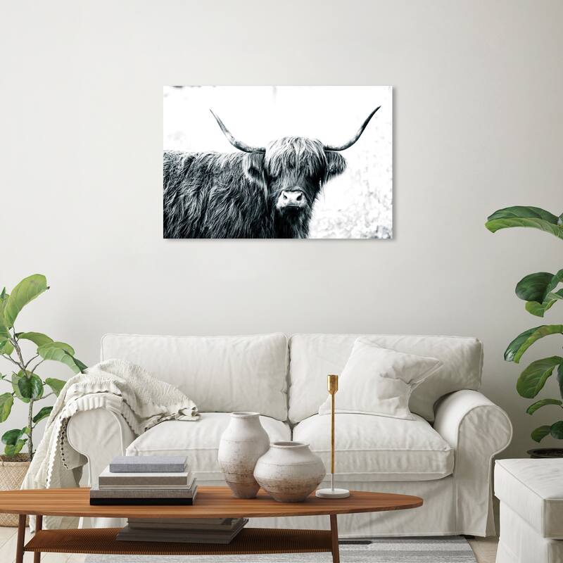 Wynwood Studio Canvas Animals Highland Cow Black and White White and Farmhouse Wall Art Canvas Print - 20 x 30
