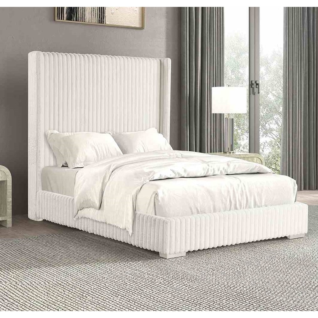 White Finish Fully Upholstered Platform Modern Bed 1Pc