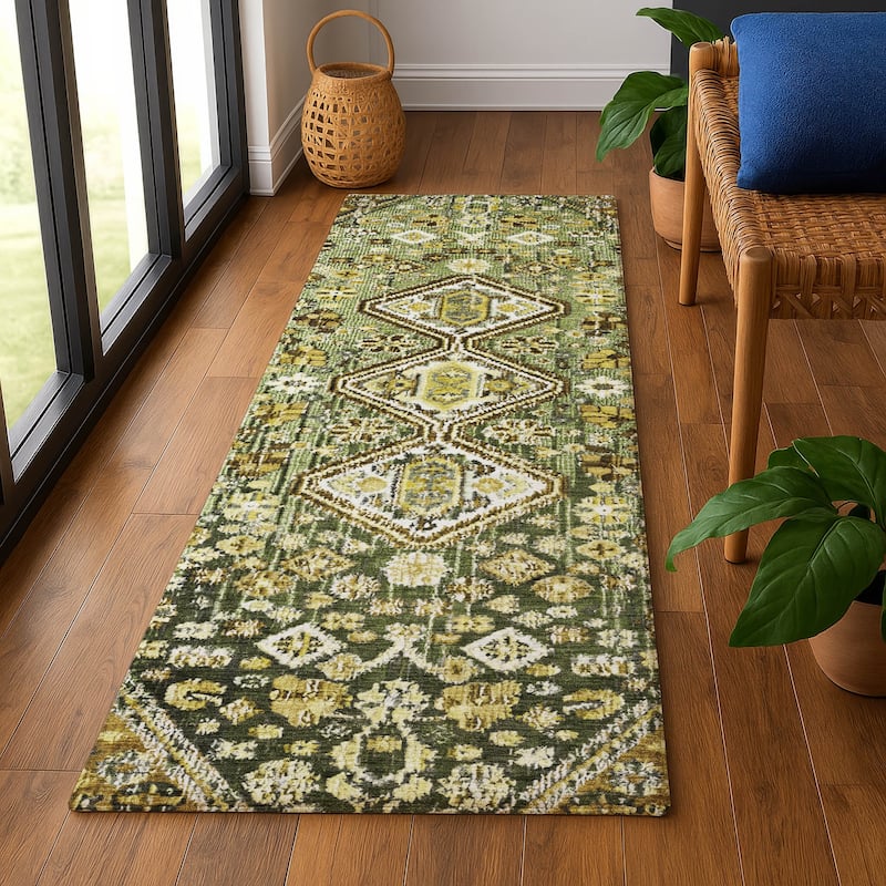 Premium Washable Super Soft Traditional Global Mayfield Rug - 2'3" x 7'6" - Olive