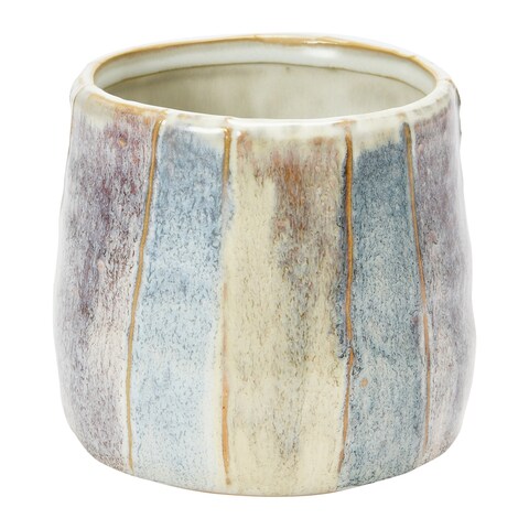 Hand-Painted Stoneware Planter, Reactive Glaze