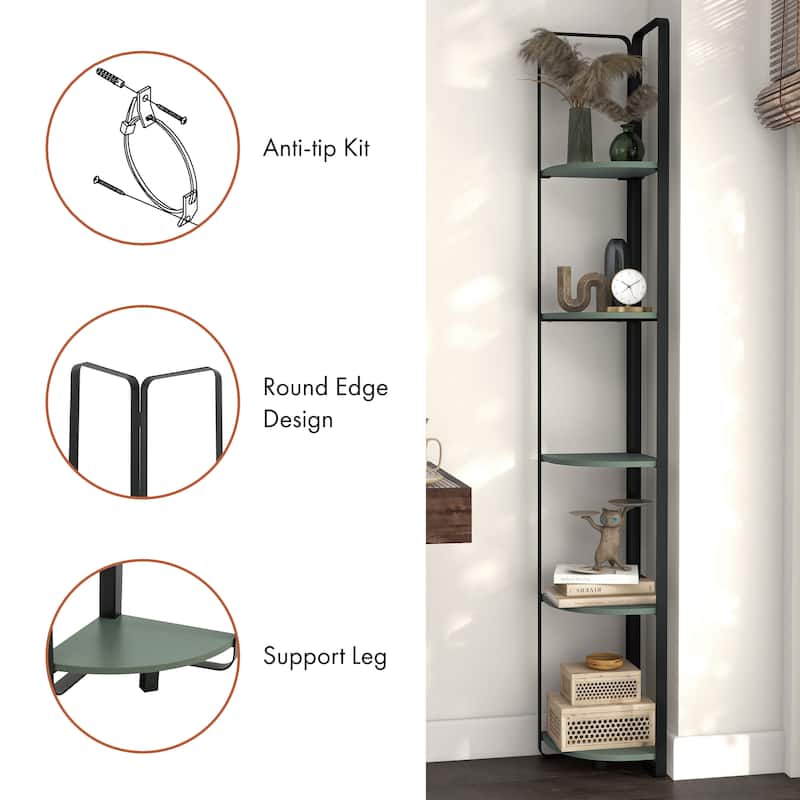 Furniture of America Elowen Modern 5-Shelf Corner Bookcase with Flat Metal Legs