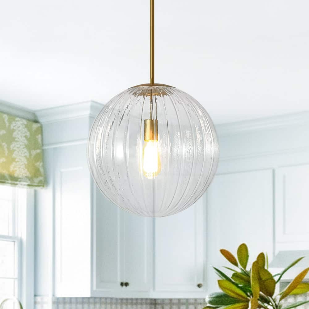 Modern Chic 1-Light Dimmable Striped Glass Sphere Pendant - 15.0 in