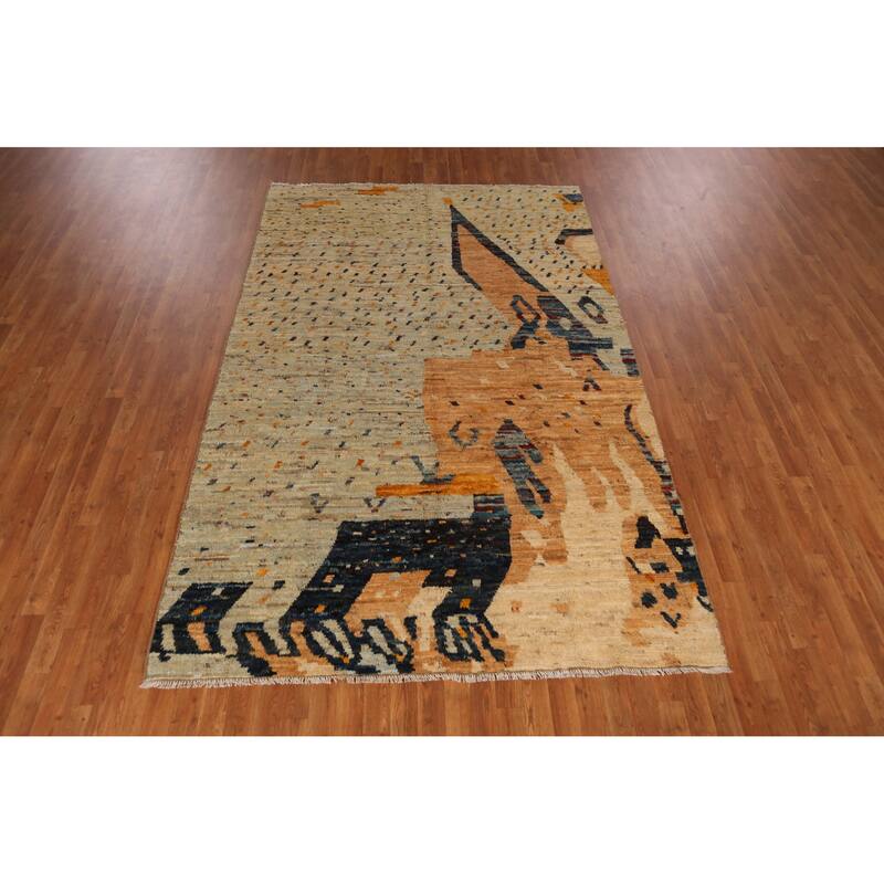 Multi-Color Moroccan Oriental Area Rug Hand-Knotted Wool Carpet - 6'2" x 9'8"