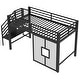 preview thumbnail 13 of 11, Contemporary Metal Low Loft Bed with Storage Staircase and Iron mesh, Twin Size, Black