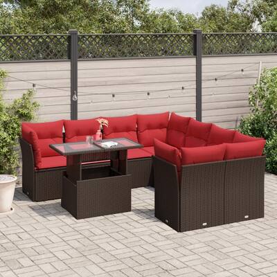 vidaXL Patio Sofa Set with Cushions Modular Outdoor Seating 9 Piece Poly Rattan - 24.4 x 24.4 x 27.2