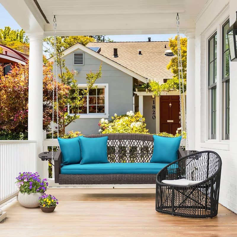 3-Seat Outdoor Porch Swing with Cushions, 900 LBS Capacity, Hanging Chains for Deck, Backyard, Lawn