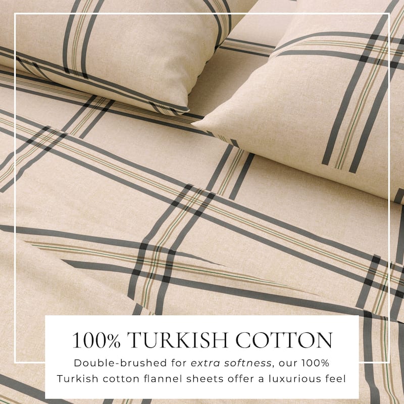 Linery & Co. Ultra-Soft Turkish Cotton Plaid Flannel Sheet Set