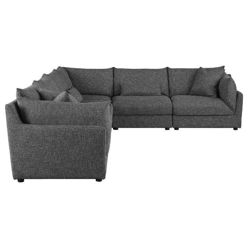 Ash 6 Piece Modular Sectional Sofa Set, L Shape, Black, 5 Pillows