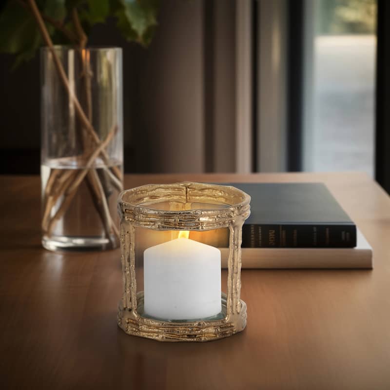 Sagebrook Home Metal, 6" Hurricane With Glass, Gold - 6" x 6" x 6" - Gold - 6" x 6" x 6"