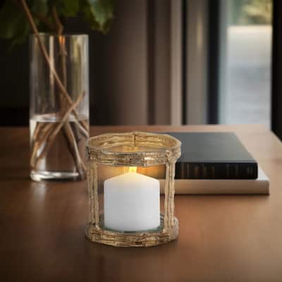 Sagebrook Home Metal, 6" Hurricane With Glass, Gold - 6" x 6" x 6"