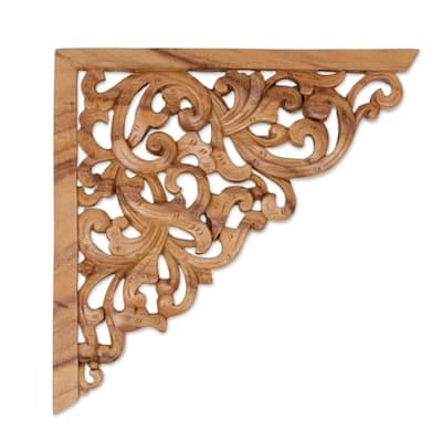 Handmade Forest Corner Wood relief panel(Indonesia) - 11.5" H x 11.5" W x 0.8" D