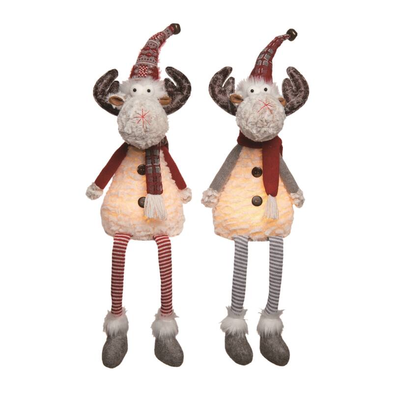 Transpac Plush Light Up Sitting Reindeer Set of 2 Christmas Home Decorations