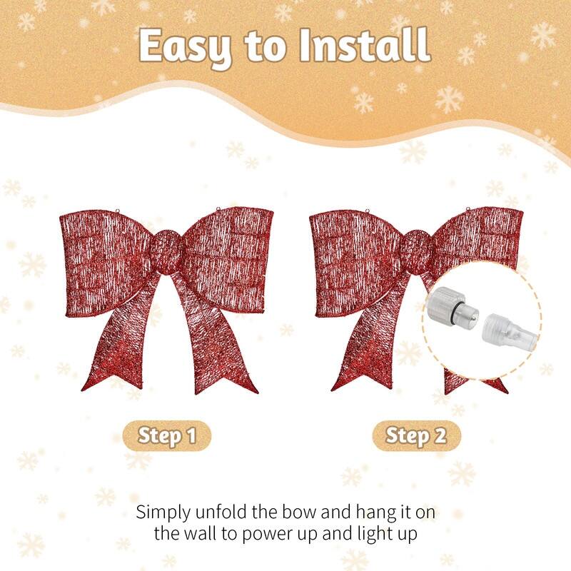 Pre-lit Outdoor Giant Bowknot Christmas Decoration with 124 Warm White LED Lights for Front Door Gate Wall