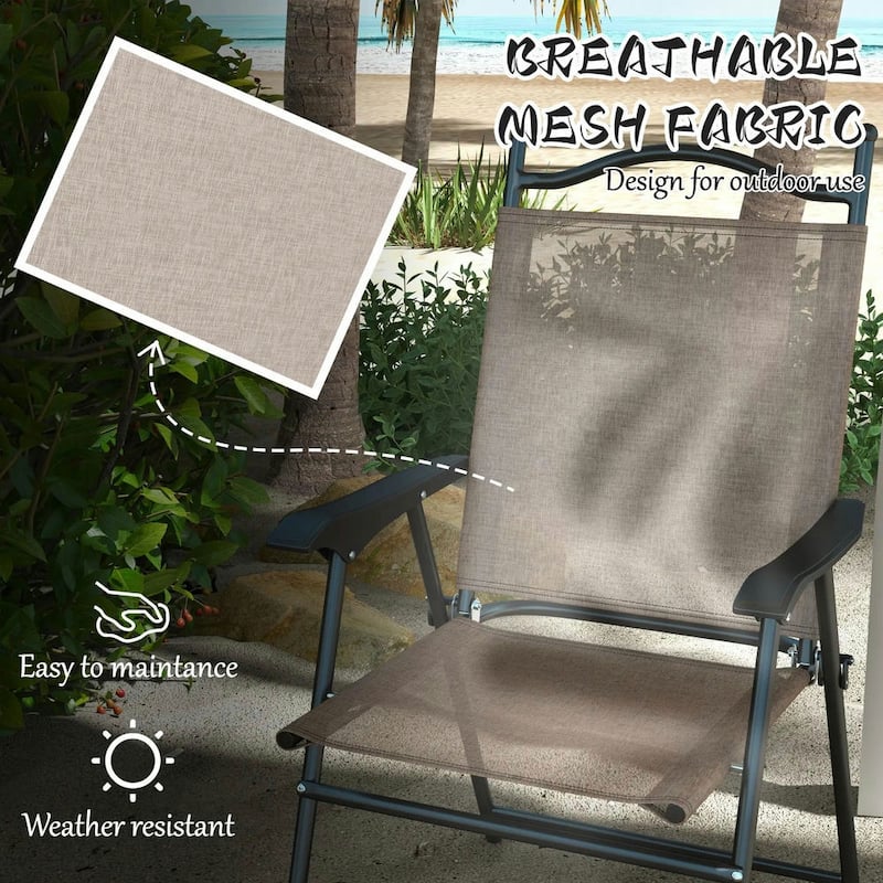 4-Piece Folding Camping Chair Set, Mesh Seats, Armrests for Lawn Patio