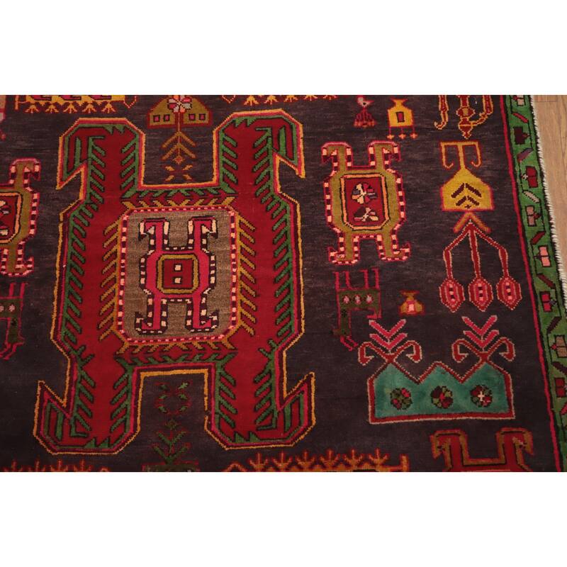 Hand Knotted Oriental 100% Wool Carpet Traditional Tribal Purples Ardebil Runner Rug - 9' 6'' X 3' 5''