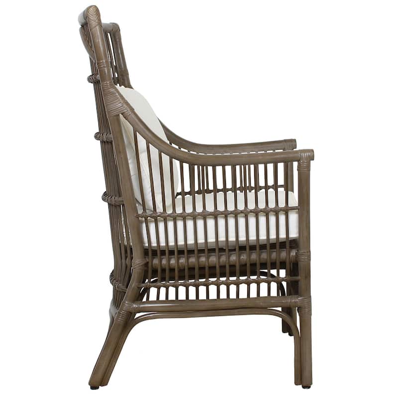 Rattan Slat Back Cushioned Arm Dining Accent Chair by East at Main - 24x25.5x39.25