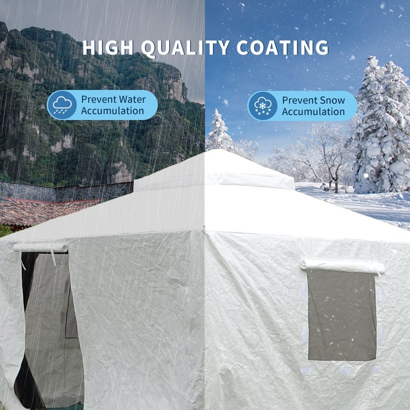 Domi 8' x 8' Universal Winter Gazebo Cover, All Season Waterproof Enclosed Cover with Sidewalls & Ventilated Mesh Windows, White