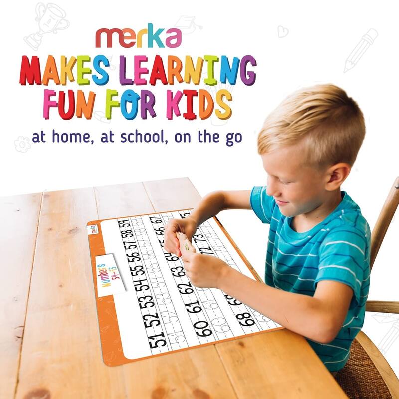 Merka 4 Pack Educational Placemats for Kids with 7 Dry Erase Markers, Numbers 1-100