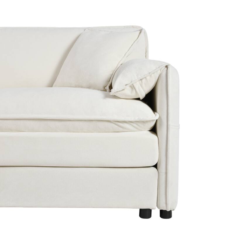 Chenille Modular Armchair with Storage Pockets & Toss Pillow