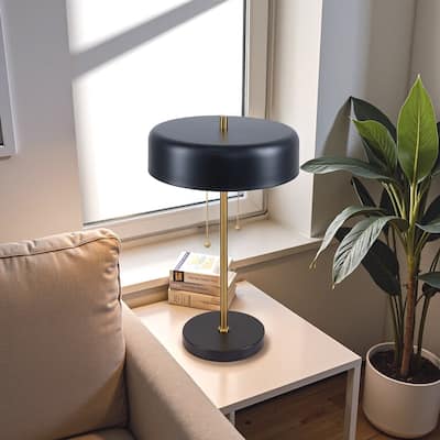 Nicole Modern Black and White Drum Table Lamp
