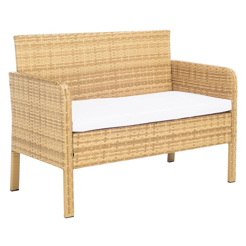 SAFAVIEH Outdoor Zsolt Wicker/ Steel 4-Piece Patio Conversation Set - 42W x 31D x 21H