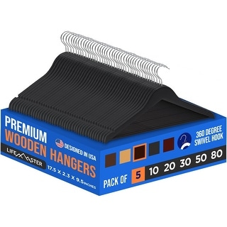 Wooden Clothes Hangers – with 360 Degree Swivel Hook and Non-Slip Shoulder Notch, Holds Up to 10 lbs