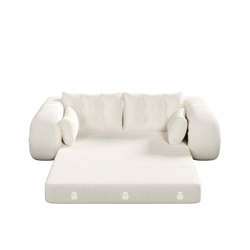 3-in-1 Lazy Loveseat 78.7" Floor Convertible Sofa Bed, Teddy Fabric Couch Sleeper with Pillows for Living Room & Playroom