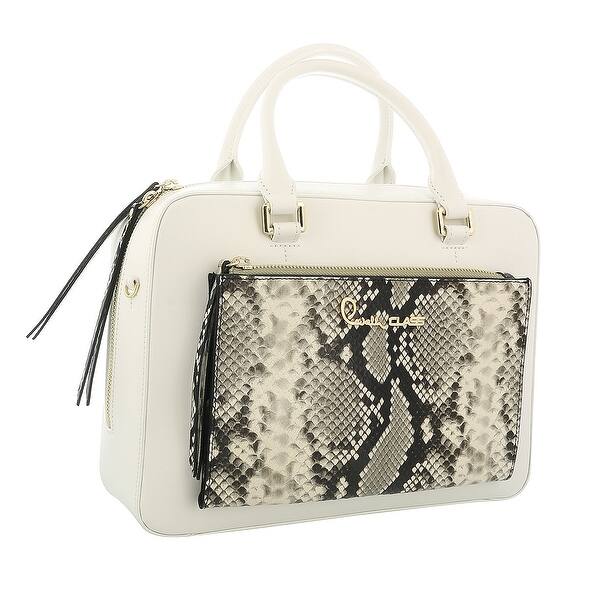 Roberto Cavalli White Snakeskin Textured Structured Susan Handle Medium Handbag - Overstock - 31197966