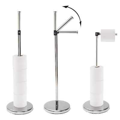 Sleek Toilet Paper Holder with Folding Arm and Reserve Compact Freestanding Metal Holder - Diameter 8 inches X 22" H