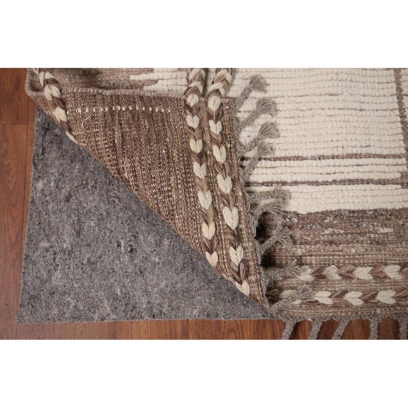 Earth Tone Moroccan Area Rug Hand-Knotted Wool Carpet - 7'10" x 12'0"