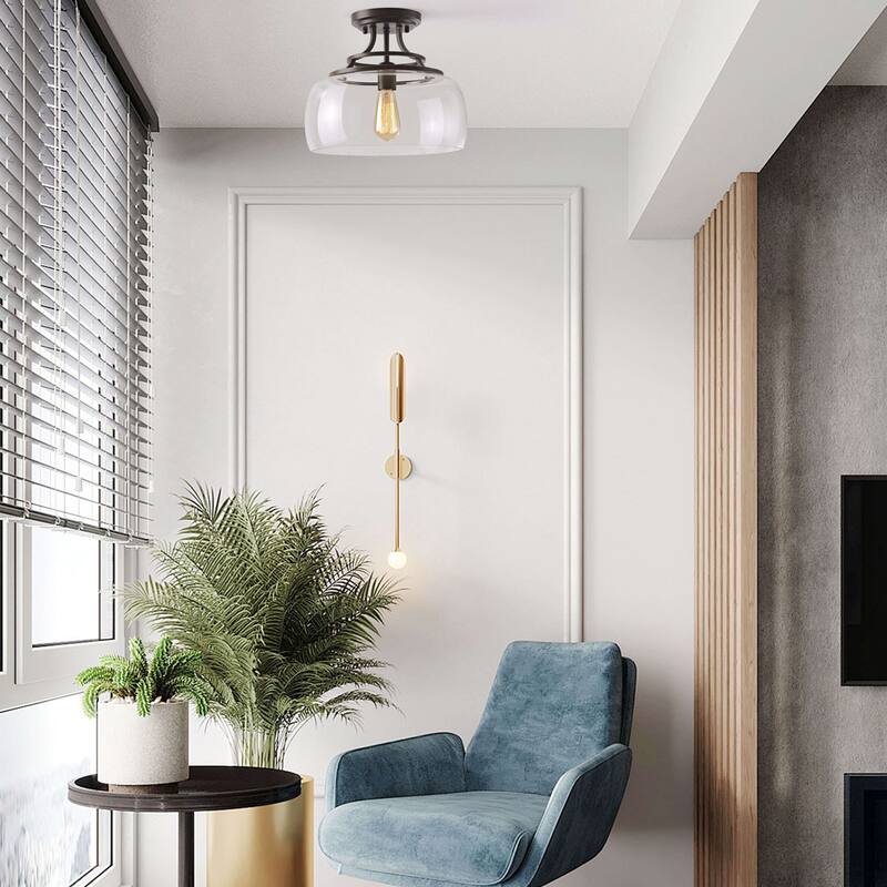 Luna 13.2" Mouth-blown Round Clear Glass Semi Flush Mount