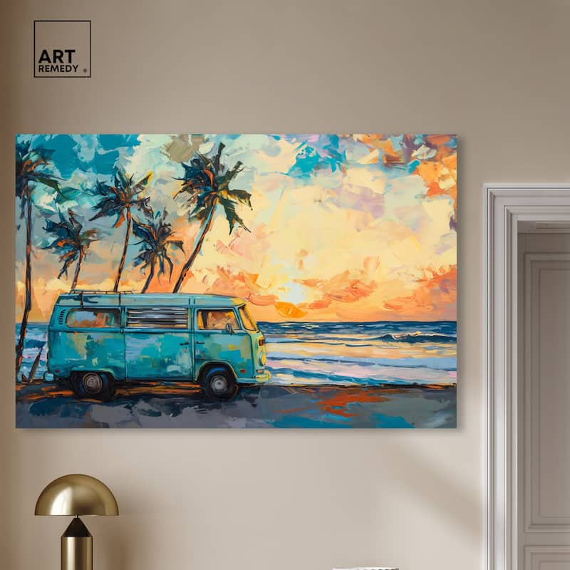 Art Remedy Old School Spring Break Gallery Wrapped Colorful Coastal 1 Piece Canvas Wall Art