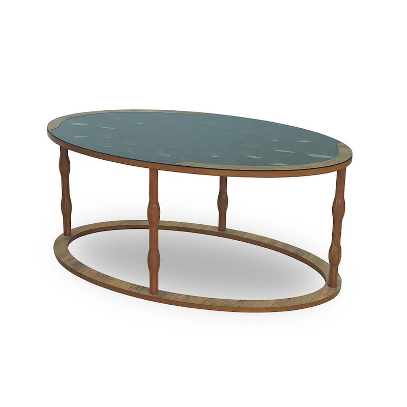 Aygen Ellipse Coffee Table, Glass Top, Wooden Leg - 39" x 18" - Walnut