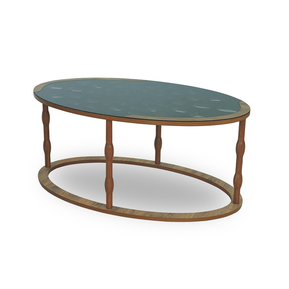 Aygen Ellipse Coffee Table, Glass Top, Wooden Leg - 39" x 18"
