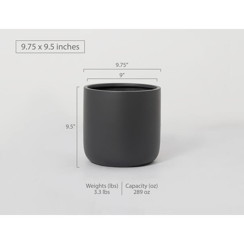 Indoor/Outdoor Large Minimalist Fiberstone Lightweight Cylinder Round Planter Pot - 12, 9 in