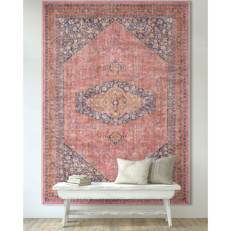 Well Woven Apollo San Marino Persian Oriental Washable Area Rug - 7' 7" x 9' 10" - Pink - Rectangle