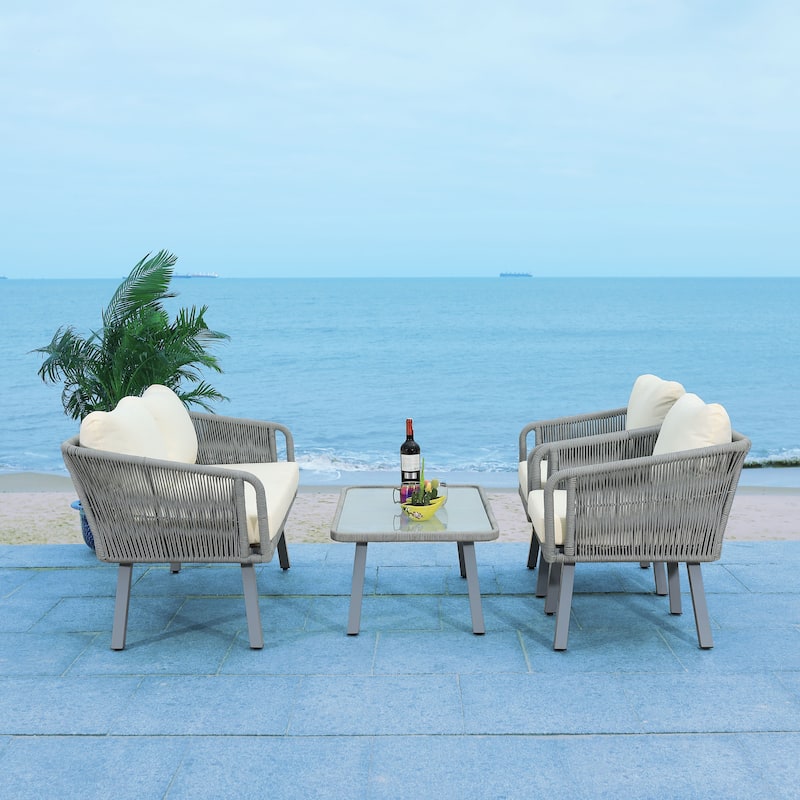 SAFAVIEH Outdoor Cajsa 4-Piece Rope Patio Set - 53W x 27D x 26H