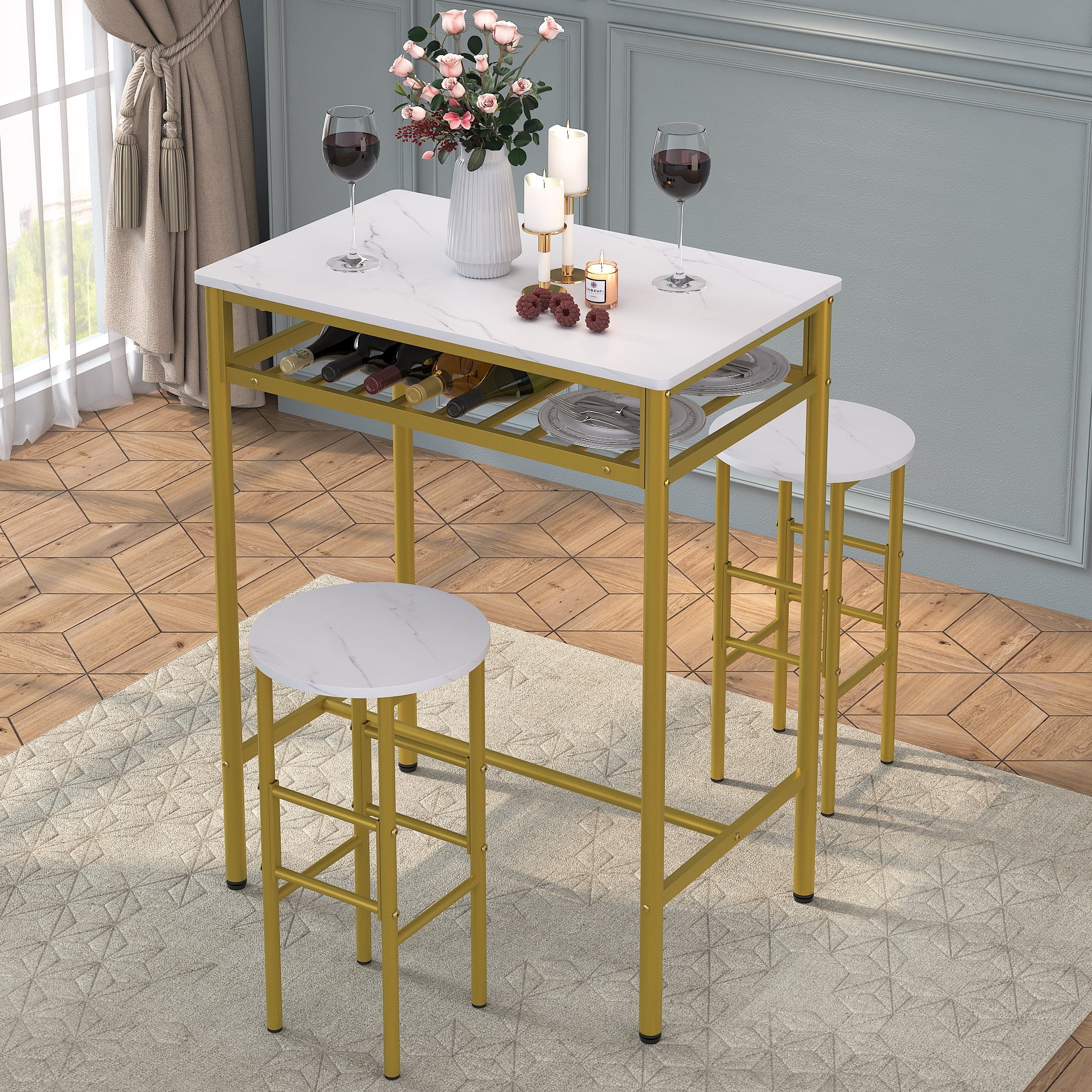 3 Piece Bar Table Set Pub Table Counter Height Dining Set