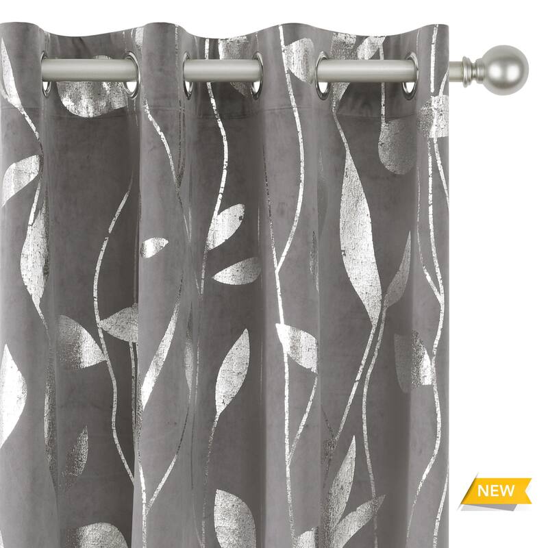 Velvet Curtains Room Darkening Silver Pattern Drapes 2 Panels