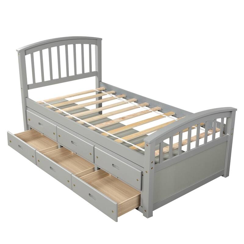 Twin Size Platform Storage Bed Wood Bed with 6 Drawers