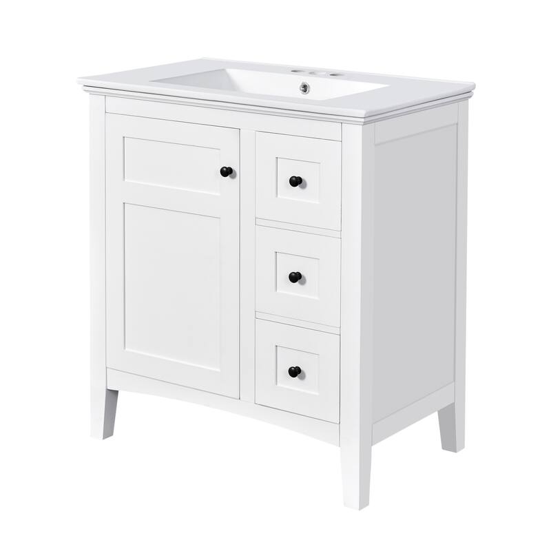 GDFStudio - Rivington Modern Bathroom Vanity with Ceramic Sink and 3 Storage Drawers - 30'W