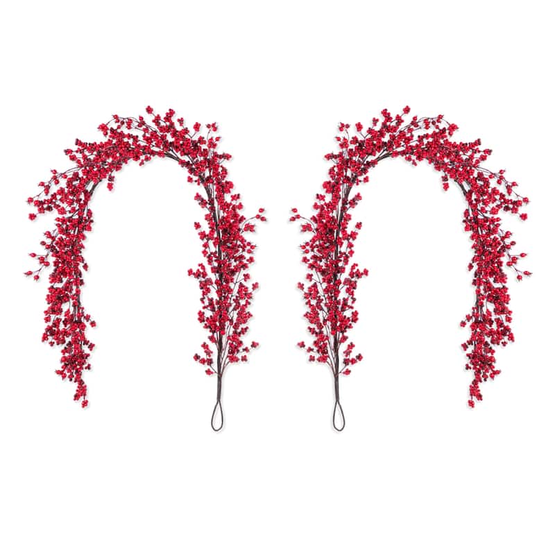 Glitzhome Christmas Red Berries 14"D/ 25"D Wreath & 6ft Garland - 6ft Garland *2