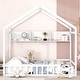 preview thumbnail 11 of 36, Wooden House Bed with Storage Shelf, Kids Bed with Fence & Roof White - Full