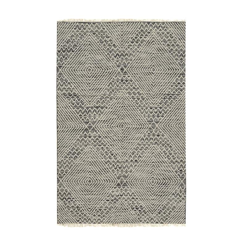 Black Handwoven Wool Contemporary Kilim Rug 4' x 6' - Flat Weave Durable Stain Resistant Pile-Less - N/A