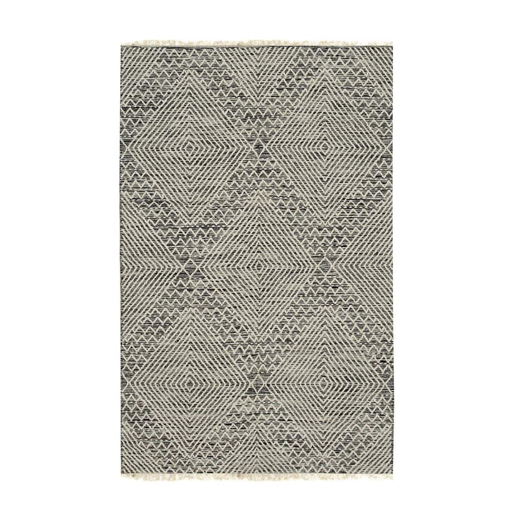 Black Handwoven Wool Contemporary Kilim Rug 8' x 10' - Flat Weave Durable Stain Resistant Pile-Less - N/A