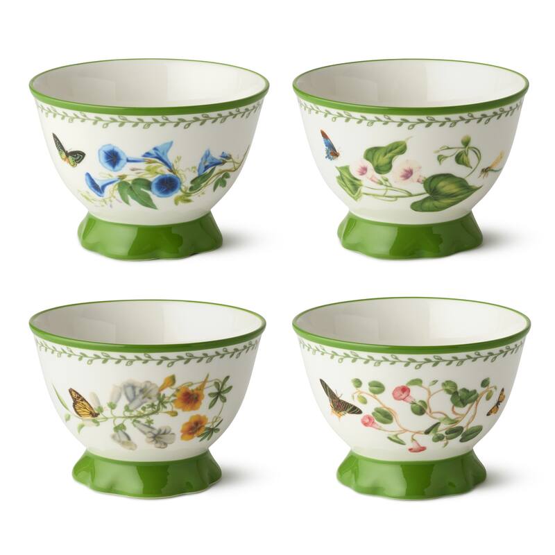 Certified International Mirabella 5.25" Footed Ice Cream/Dessert Bowls, Set of 4 Assorted Designs - 5.25"L x 5.25"W x 3.75"H