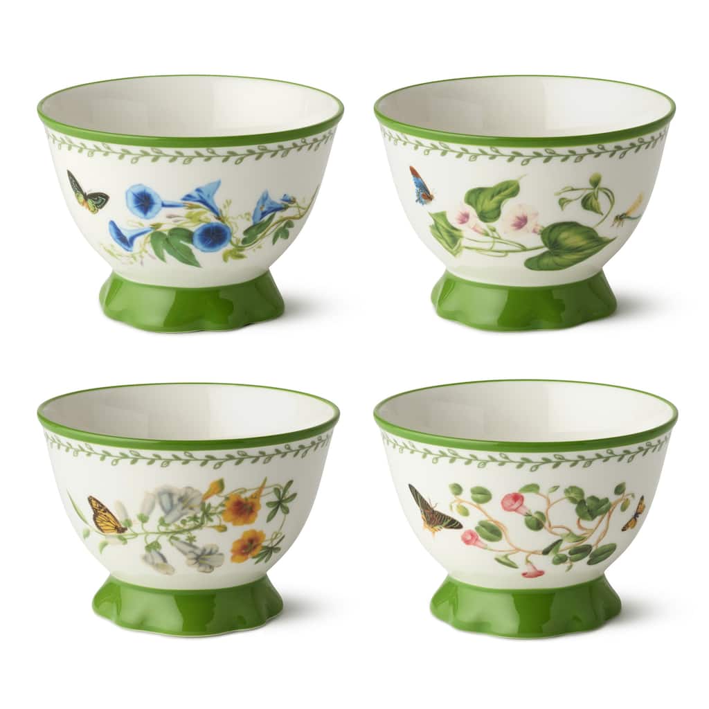 Certified International Mirabella 5.25" Footed Ice Cream/Dessert Bowls, Set of 4 Assorted Designs - 5.25"L x 5.25"W x 3.75"H