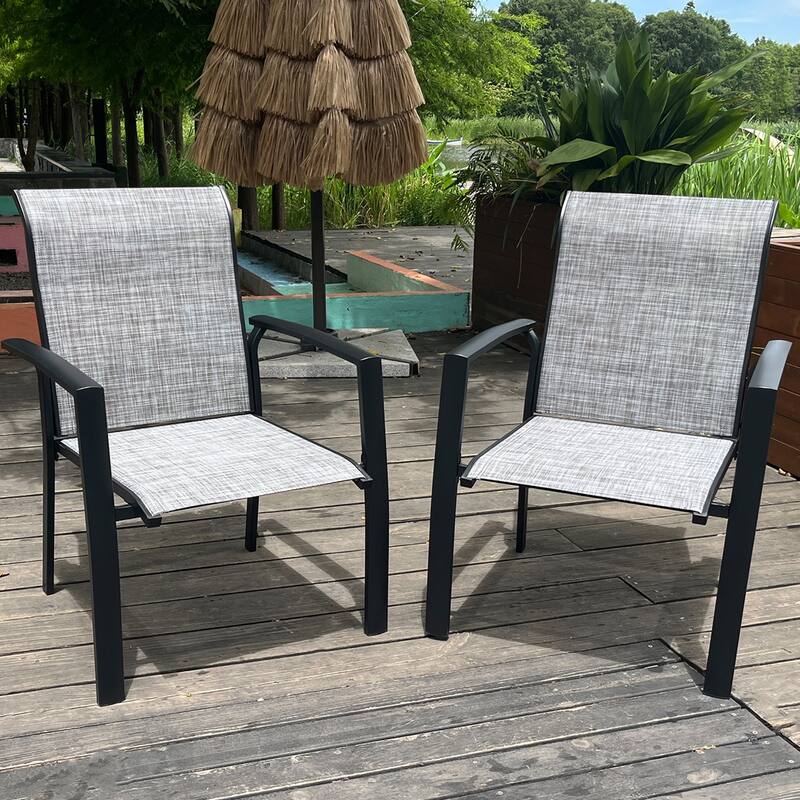 Garden Patio Chairs Set of 2, All Weather Metal Outdoor Dining Chairs , Garden, Poolsides, Black Color Frame