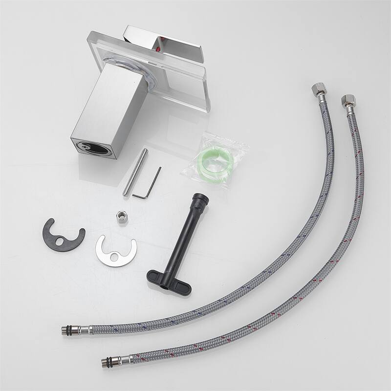 LED Bathroom Sink Faucet with Waterfall Spout and Hot Cold Water Mixer