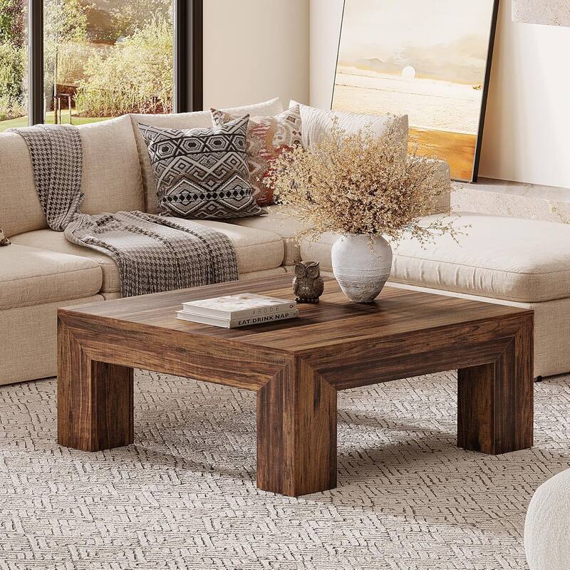 39.37-Inch Farmhouse Square Coffee Table for Living Room, Low Large Center Tea Accent Table